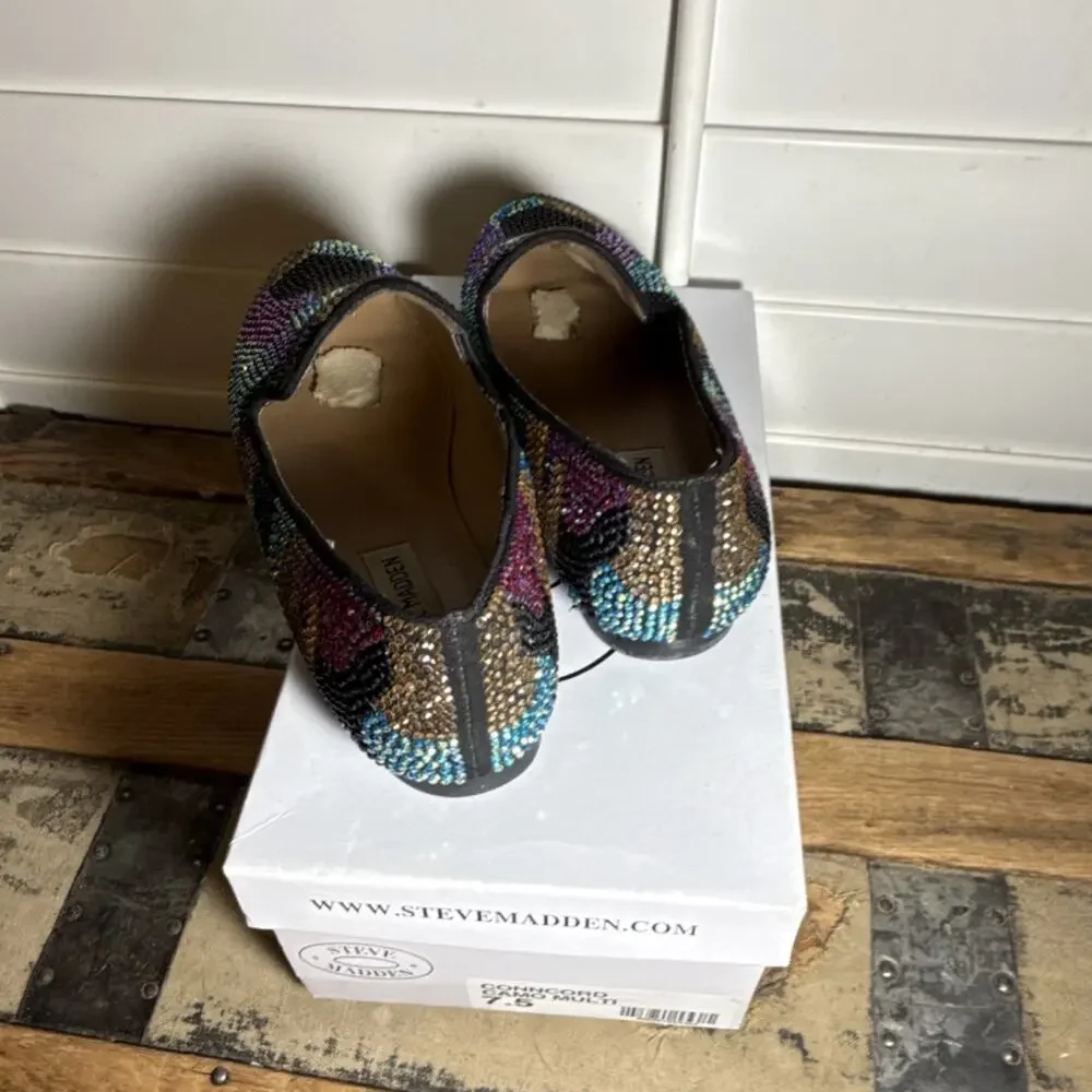 Steve Madden Camouflage Rhinestone Leather Women's Flats Slip-On Size 7.5